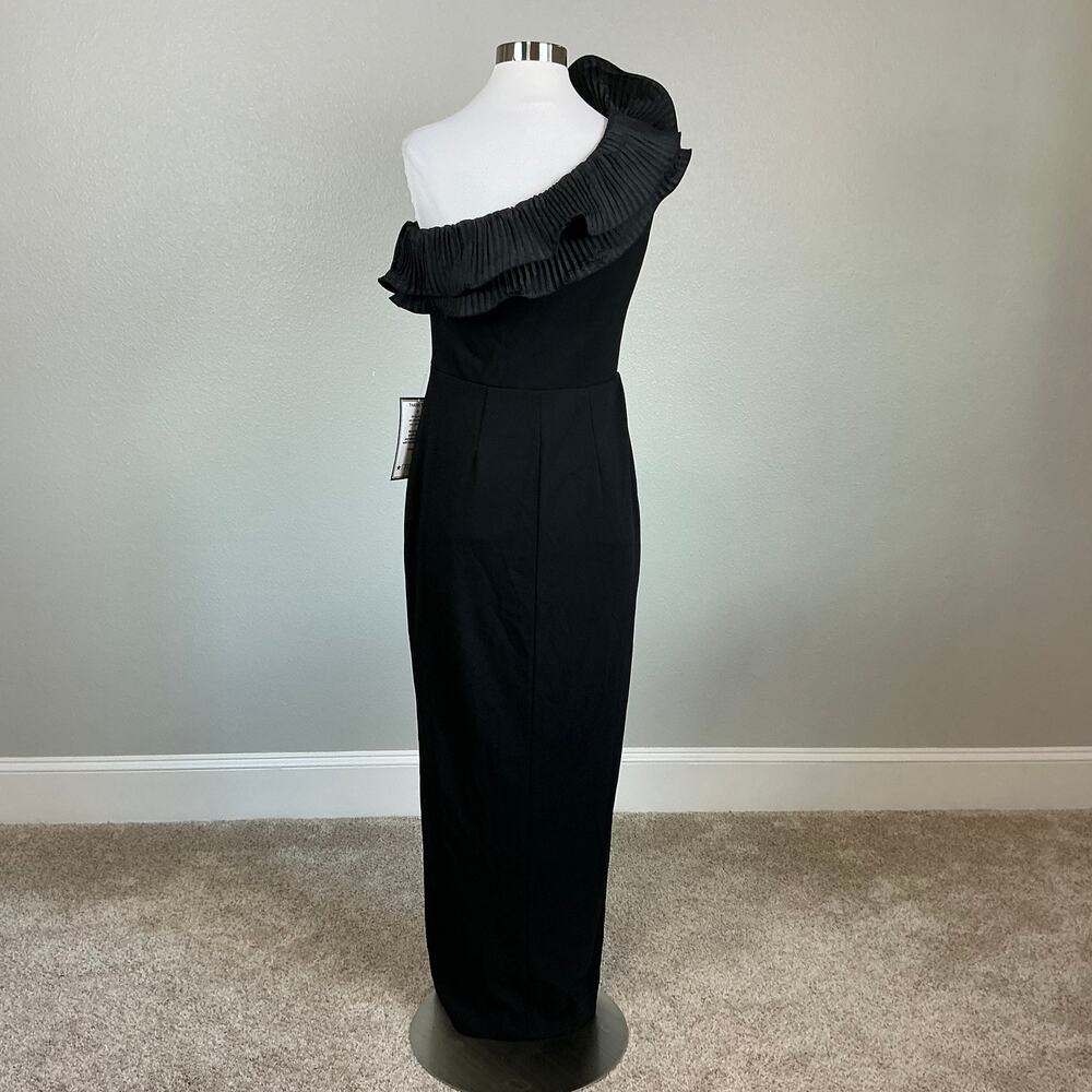 XSCAPE Black Evening Gown Pleated Ruffle One Shoulder Formal Column Dress Size 6 - Picture 7 of 12
